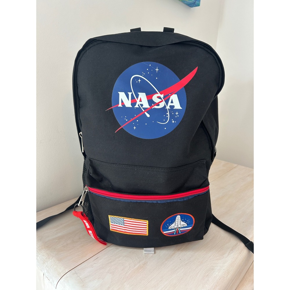 Mad Engine NASA Backpack Black Space Shuttle American Flag Patches Bookbag